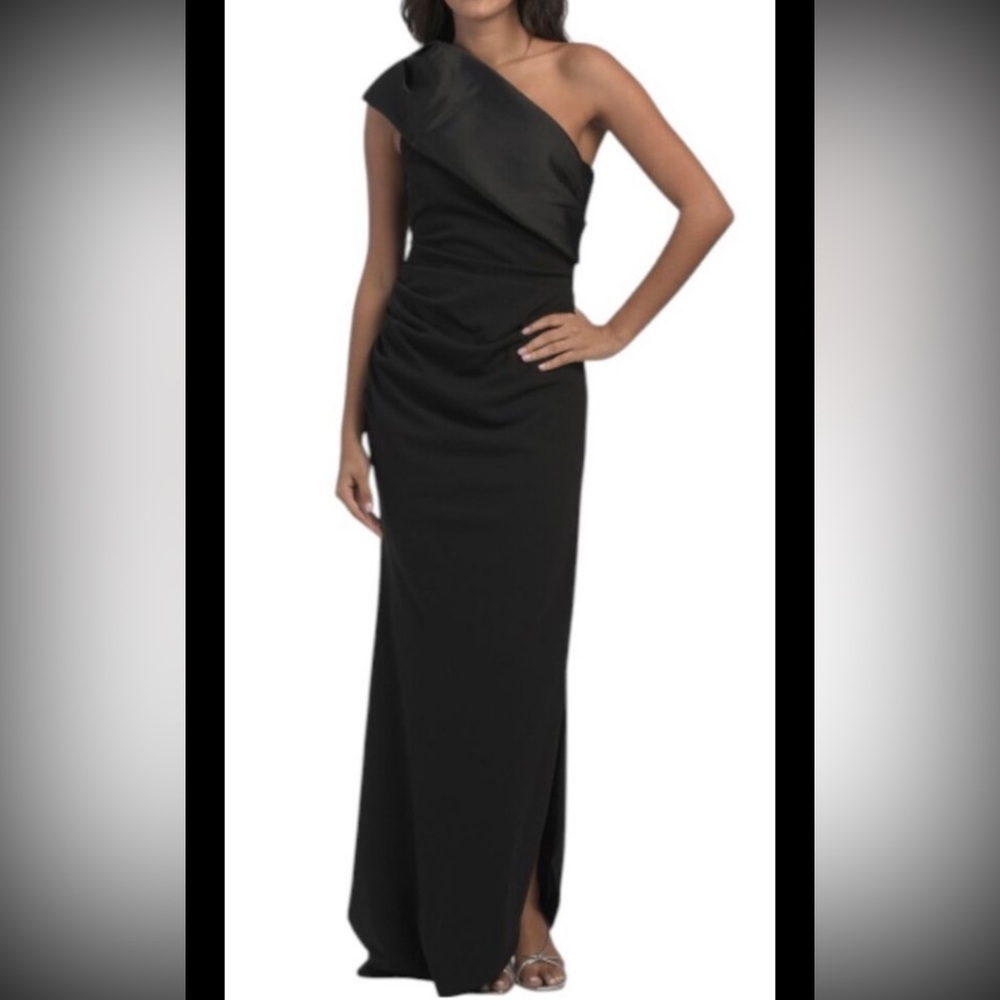 Betsy & Adam Twill Satin/jersey One Shoulder Gown,sz 8, New, Black